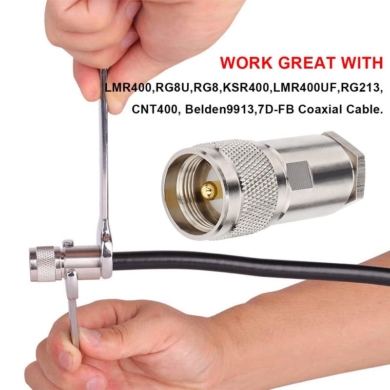 XRDS -RF موصلات PL-259 ذكر نوع UHF ملحق محول نهاية موصل LMR400/RG8/RG8U/KMR400/Belden 9913/7D-FB عبوة من 2 من XRDS-RF (ليس للتلفاز) - Image 4